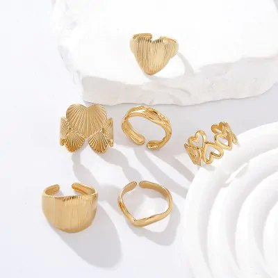 Anillo Acero Diseno Corazon Dorado X12