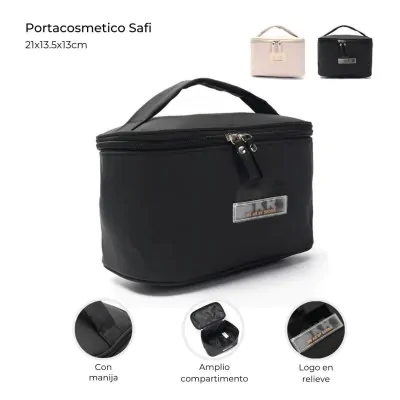 Portacosmetico Con Manija Pu Matte Negro