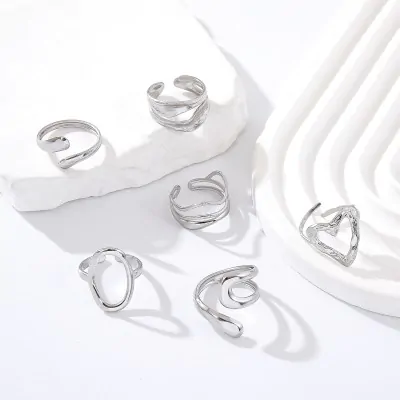 Anillo Acero Diseno Abstracto Plateado X12