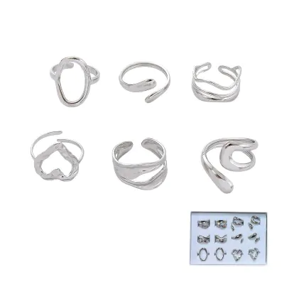 Anillo Acero Diseno Abstracto Plateado X12