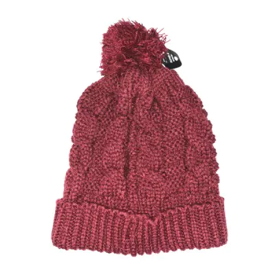 Gorro Lana Trenzado Con Pompon Bordo