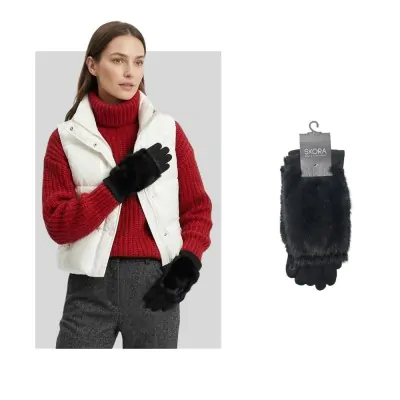 Set Guante Miton Doble Desmontable Peluche Negro