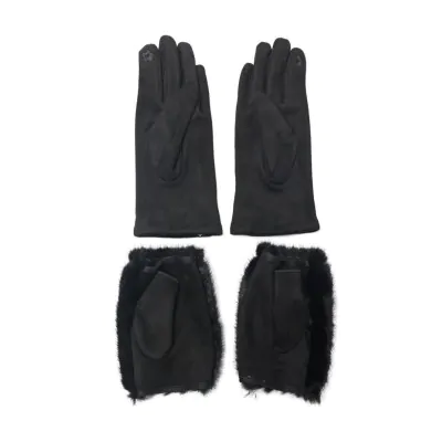 Set Guante Miton Doble Desmontable Peluche Negro
