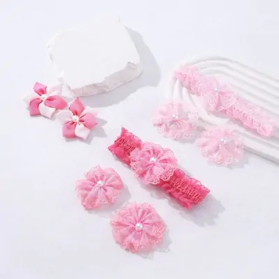 Set Pico Vincha Bebe Encaje Flor Rosa X6
