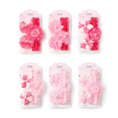 Set Pico Vincha Bebe Encaje Flor Rosa X6