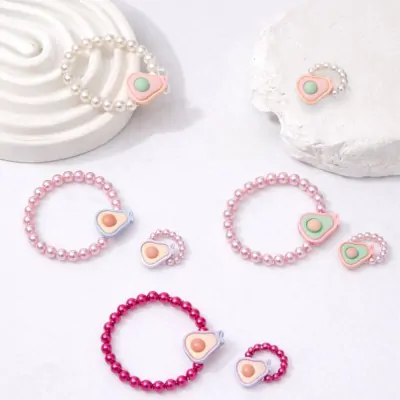 Set Pulsera Anillo Infantil Perlitas Palta X10