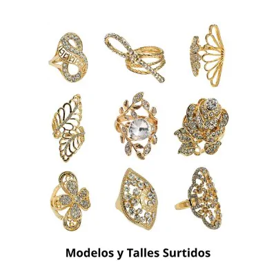 Anillo Fiesta Stras Dorado Surtido X6