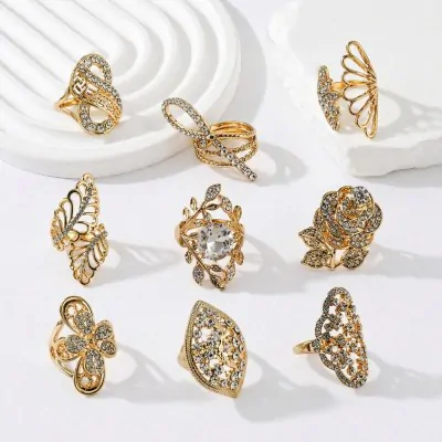 Anillo Fiesta Stras Dorado Surtido X6