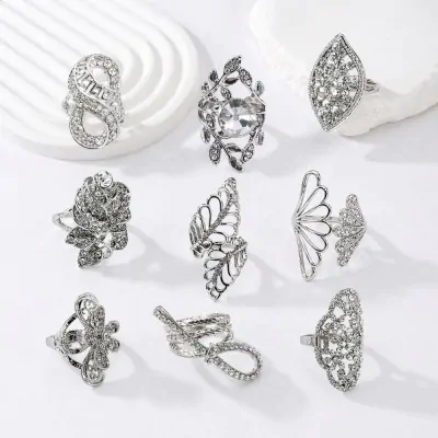 Anillo Fiesta Stras Plateado Surtido X6