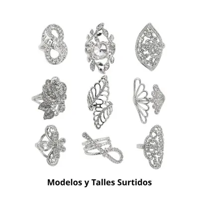 Anillo Fiesta Stras Plateado Surtido X6