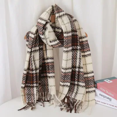 Pashmina Cuadrille Tartan Marron