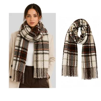 Pashmina Cuadrille Tartan Marron