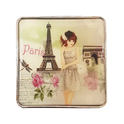 Espejo Silicona Cuadrado Paris Girl Gris