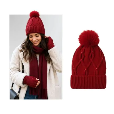 Gorro Lana Zig Zag Con Pompon Bordo