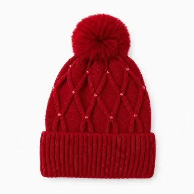 Gorro Lana Zig Zag Con Pompon Bordo