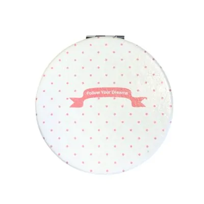 Espejo Cuerina Mediano Redondo Lunares Rosa