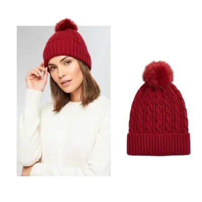 Gorro Lana Trenzado Con Pompon Bordo