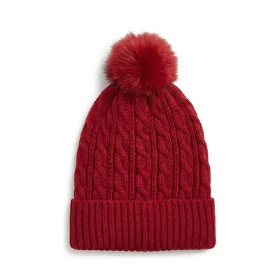 Gorro Lana Trenzado Con Pompon Bordo