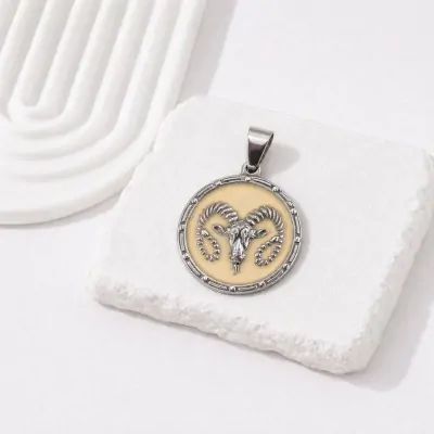 Dije Acero Medalla Zodiaco Aries
