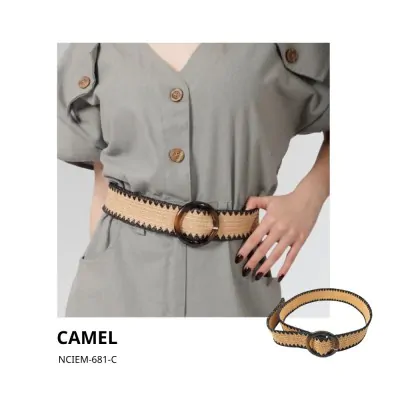 Cinturon Simil Rafia Estirable Bicolor Carey Camel