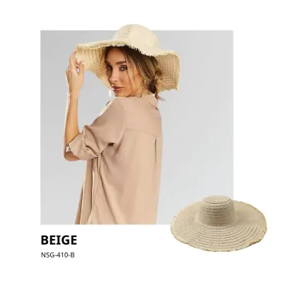 Sombrero Capelina Floppy Alas Con Fleco Beige