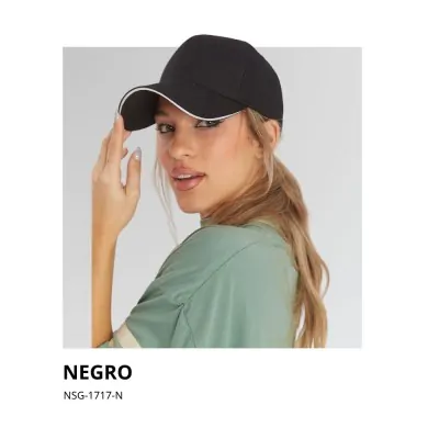 Cap Poliester Negro Borde Blanco