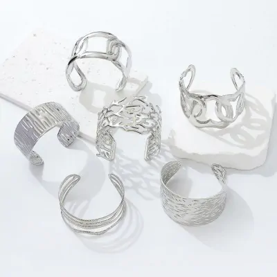 Pulsera Brazalete Xl Abstracto Plateado X6