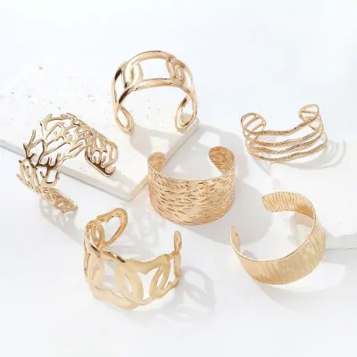 Pulsera Brazalete Xl Abstracto Dorado X6