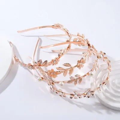 Vincha Delicada Metalica Flores Con Perlas X6