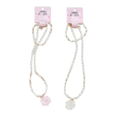 Set Infantil Collar Y Pulsera Perla Flor X6
