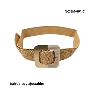 Cinturon Simil Rafia Estirable Marmol Rectangular Camel