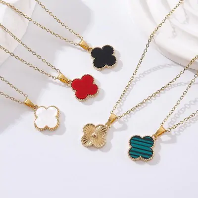 Collar Acero Trebol - Borde Dorado X12