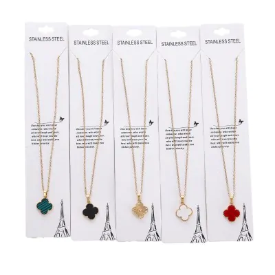Collar Acero Trebol - Borde Dorado X12