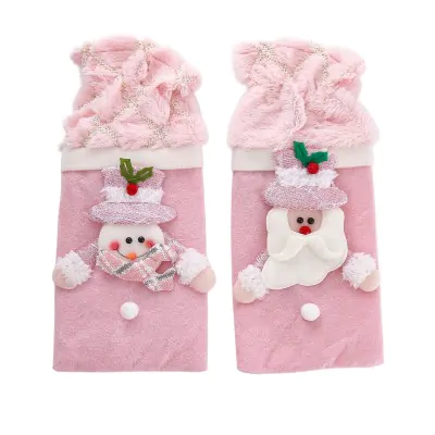 Funda Botella Navidad Bordada Rosa Peluche X6