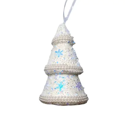 Colgante Navidad 11cm Arbol Perlas Blanco X6