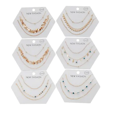 Collar Cadena Multiple Ojo Turco Hojas X6