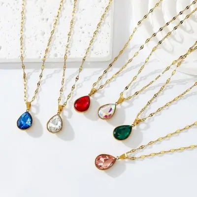 Collar Acero Gemas Gota X6