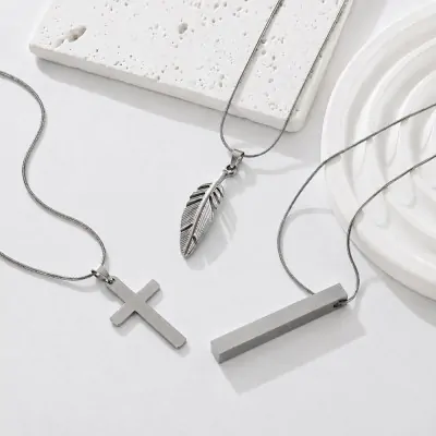 Collares Acero Dijes Formas Unisex Plateado X6