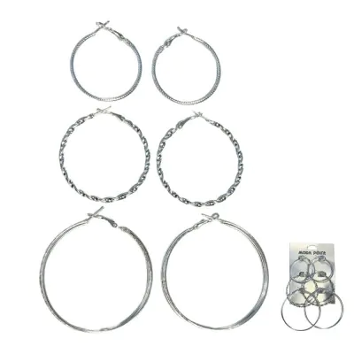 Argolla 3 Pares Plateado Z 4-5-6 -4
