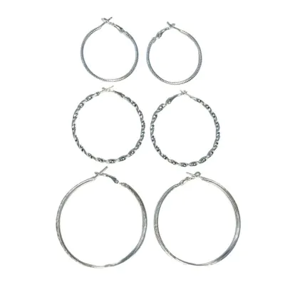 Argolla 3 Pares Plateado Z 4-5-6 -4