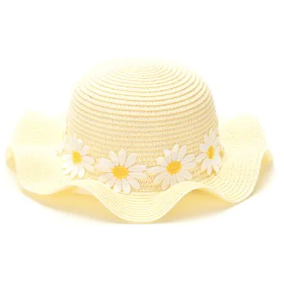 Sombrero Capelina Infantil Ondulada Flor Margaritas Crudo