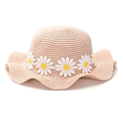 Sombrero Capelina Infantil Ondulada Flor Margaritas Rosa