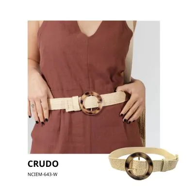 Cinturon Simil Rafia Estirable Animal Print Crudo