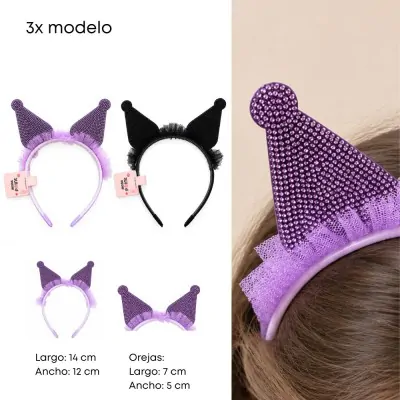 Vincha Infantil Tul Glitter Kuromi X6