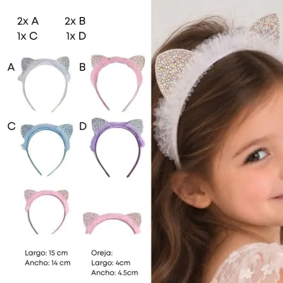 Vincha Infantil Tul Glitter Gato X6