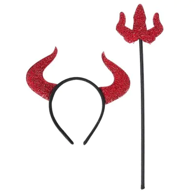 Set Cuernos Y Tridente De Demonio Halloween