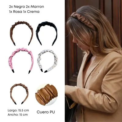 Vincha Rigida Fruncida Pu Liso X6
