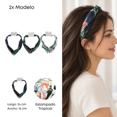 Vincha Elastica Cruzada Estampa Tropical X6