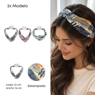 Vincha Elastica Cruzada Estampa Hojas X6