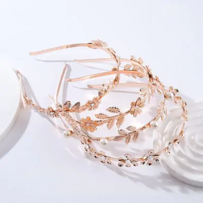 Vincha Delicada Metalica Flores Con Perlas X6